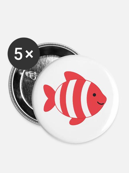 Fisch mit Streifen - Buttons groß 56 mm (5er Pack) - Weiß