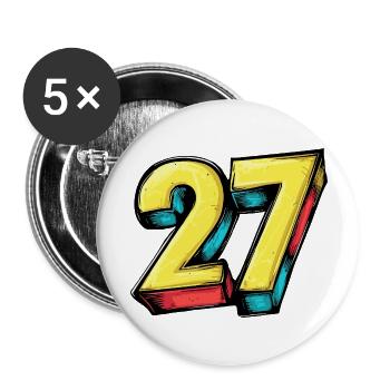 27 Zahl Comic - Buttons groß 56 mm (5er Pack) - Weiß - Vorne