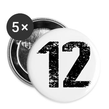 12 Zahl Trikot - Buttons groß 56 mm (5er Pack) - Weiß - Vorne