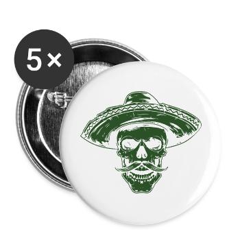 Skeleton Skull Sombrero Mexican - Buttons large 2.2''/56 mm (5-pack) - white - Front