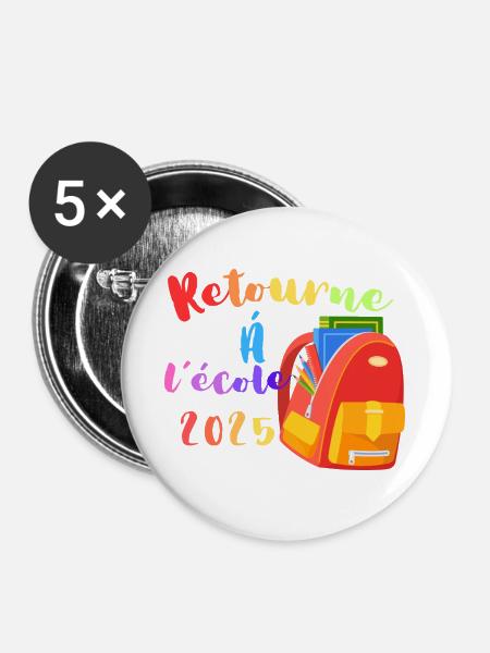 Zurück in die Schule 2025 - Buttons groß 56 mm (5er Pack) - Weiß