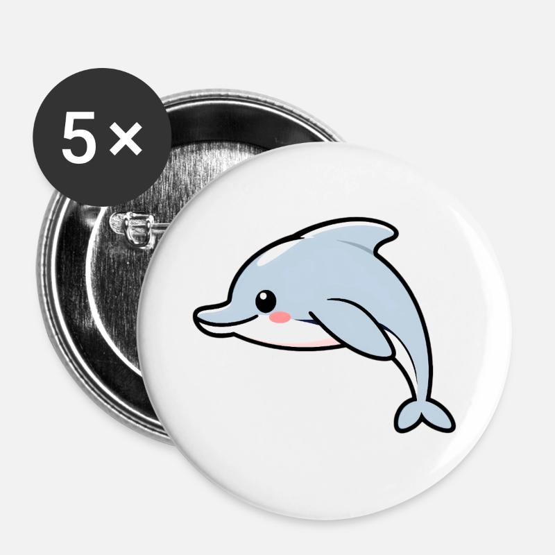Delfin - Buttons groß 56 mm (5er Pack) - Weiß