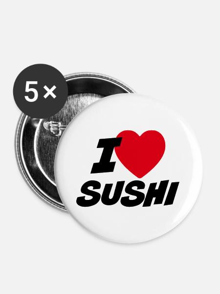 Ich liebe Sushi - Buttons groß 56 mm (5er Pack) - Weiß