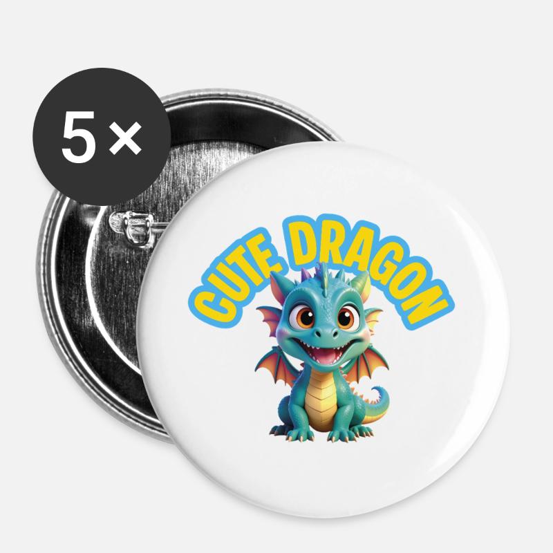 Cute Dragon - Buttons large 2.2''/56 mm (5-pack) - white