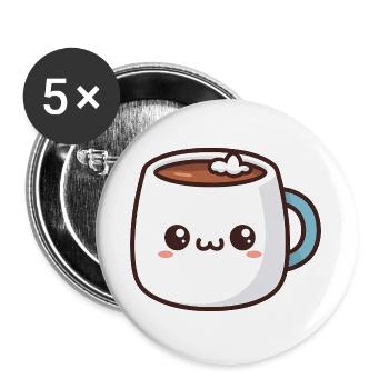 Kawaii-Heiße-Schokoladen-Tasse - Buttons groß 56 mm (5er Pack) - Weiß - Vorne