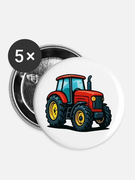 Landwirtschaftlicher Traktor mit Farbgestaltung - Buttons groß 56 mm (5er Pack) - Weiß