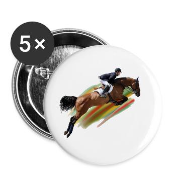 Cavalier de saut d'obstacles dynamique au galop - Lot de 5 grands badges (56 mm) - blanc - Devant