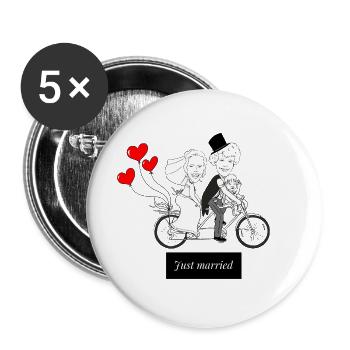 Humorous Wedding Caricature on Bicycle - Buttons large 2.2''/56 mm (5-pack) - white - Front