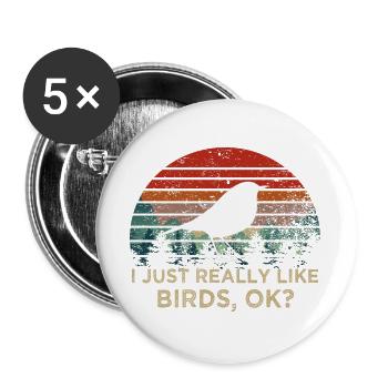 Ich mag einfach Vögel – Vintage Silhouette Vogel - Buttons groß 56 mm (5er Pack) - Weiß - Vorne
