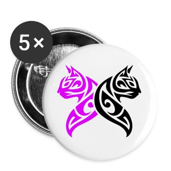 Katzen Tribal Kater Design - Buttons groß 56 mm (5er Pack) - Weiß - Vorne