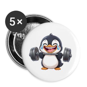 Strong penguin with dumbbell fitness bodybuilding - Buttons large 2.2''/56 mm (5-pack) - white - Front