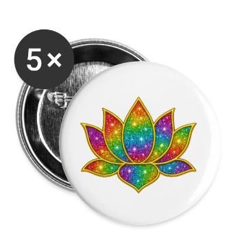 Leuchtendes Glitzer-Lotus-Symbol - Buttons groß 56 mm (5er Pack) - Weiß - Vorne