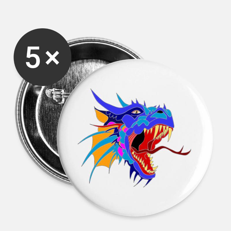 Dragon Head - Buttons large 2.2''/56 mm (5-pack) - white