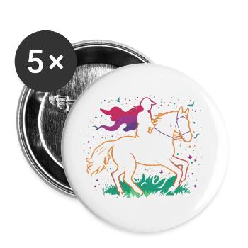 Leuchtender Einhornreiter auf bunter Wiese - Buttons groß 56 mm (5er Pack) - Weiß - Vorne