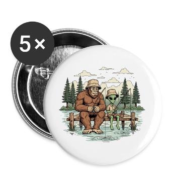 Fishing, Angler, Fisherman, Fishing, Bigfoot, Alien - Buttons large 2.2''/56 mm (5-pack) - white - Front