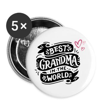 Made with Love – Herz Design Baby & Familie - Buttons groß 56 mm (5er Pack) - Weiß - Vorne
