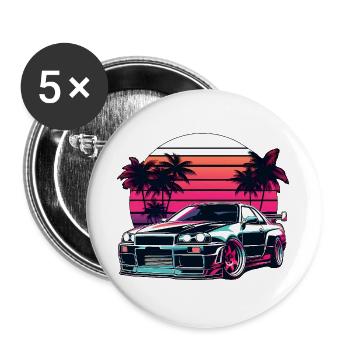 JDM car Japanese Retro Car Racing Drifting Legend - Buttons large 2.2''/56 mm (5-pack) - white - Front