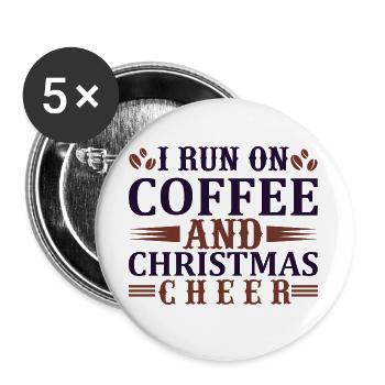 Courir au café et à Noël - Lot de 5 grands badges (56 mm) - blanc - Devant