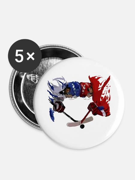 Eishockey Duell Blau Rot - Buttons groß 56 mm (5er Pack) - Weiß