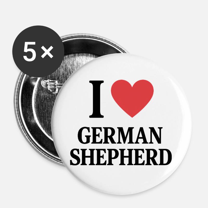 I ❤️ GERMAN SHEPHERD - Buttons large 2.2''/56 mm (5-pack) - white