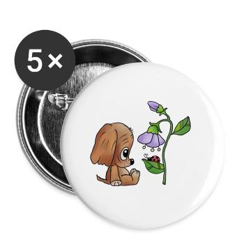 Hund_und_Blume - Buttons groß 56 mm (5er Pack) - Weiß - Vorne