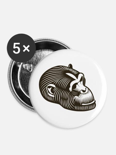 Stilisierter GORILLE-Kopf - Buttons groß 56 mm (5er Pack) - Weiß