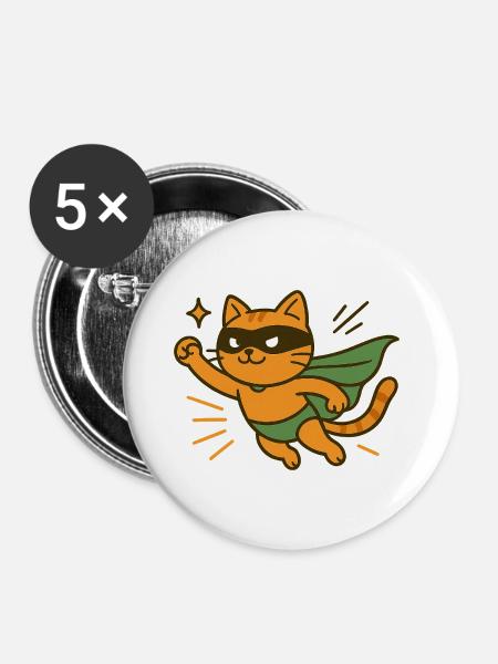 Orangefarbener Superhelden-Katzenumhang - Buttons groß 56 mm (5er Pack) - Weiß