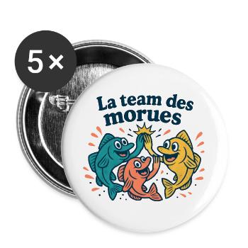 Farbiges Kabeljau-Team - Buttons groß 56 mm (5er Pack) - Weiß - Vorne