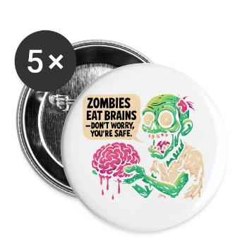 Zombie Gehirn Spaß Retro - Buttons groß 56 mm (5er Pack) - Weiß - Vorne
