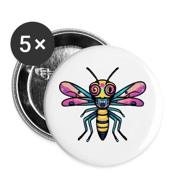 Libellule Halloween Bande dessinée drôle - Lot de 5 grands badges (56 mm) - blanc - Devant