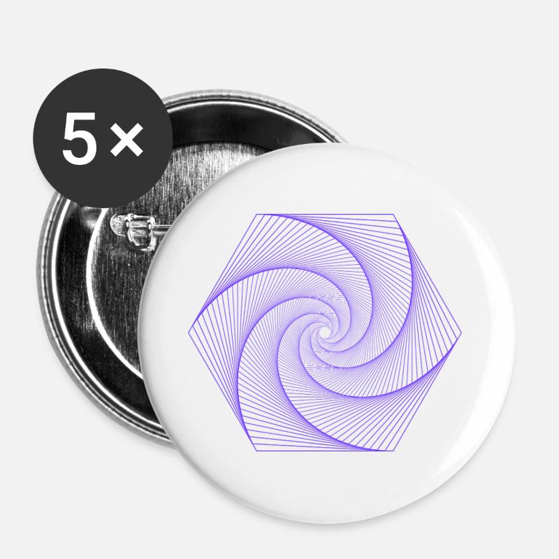 Spirale im hexagonalen Muster - Buttons groß 56 mm (5er Pack) - Weiß