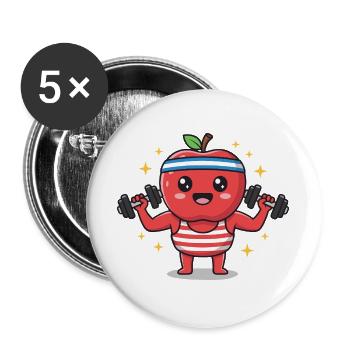dessin animé fitness fruit sport oeuvre - Lot de 5 grands badges (56 mm) - blanc - Devant