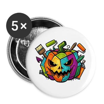 Halloween Graffiti Kürbis - Buttons groß 56 mm (5er Pack) - Weiß - Vorne