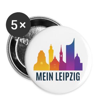 Leipzig Farbverlauf Skyline - Buttons groß 56 mm (5er Pack) - Weiß - Vorne
