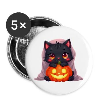 Halloween Cat with Halloween Pumpkin - Buttons large 2.2''/56 mm (5-pack) - white - Front
