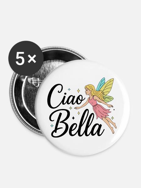 Ciao Bella - Buttons groß 56 mm (5er Pack) - Weiß