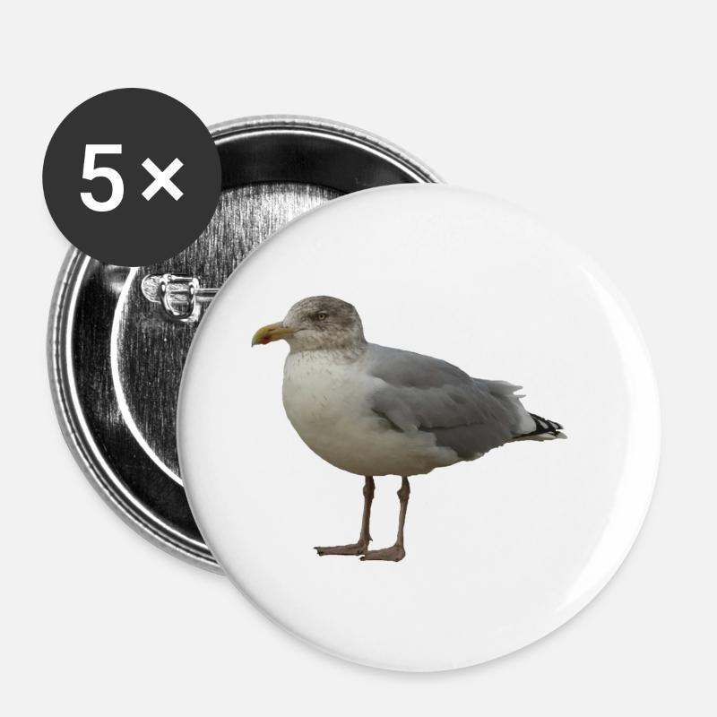 Seagull on the Beach Illustration - Buttons large 2.2''/56 mm (5-pack) - white
