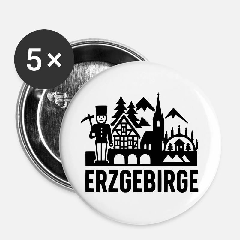 Erzgebirge typisch Silhouette - Buttons groß 56 mm (5er Pack) - Weiß