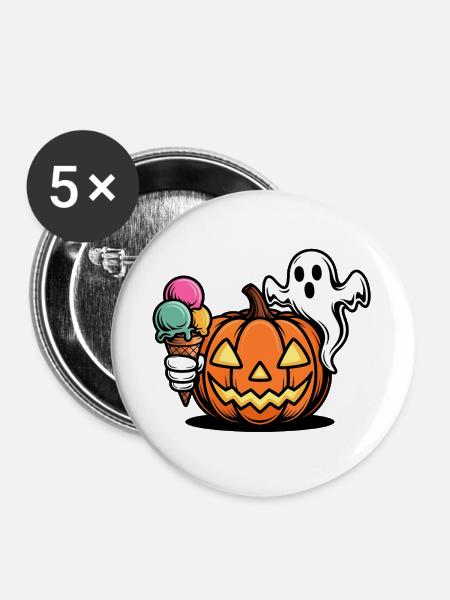 Kürbis-Eis Halloween Spaß - Buttons groß 56 mm (5er Pack) - Weiß