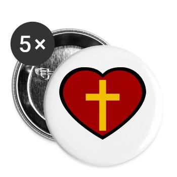 Croix et cœur - Lot de 5 grands badges (56 mm) - blanc - Devant