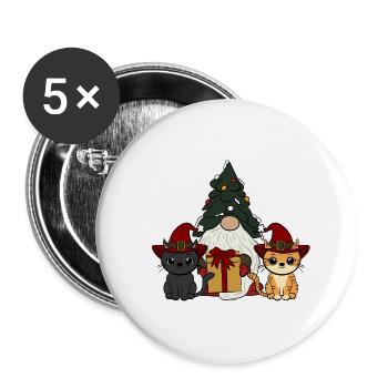 Chat avec gnome - Lot de 5 grands badges (56 mm) - blanc - Devant