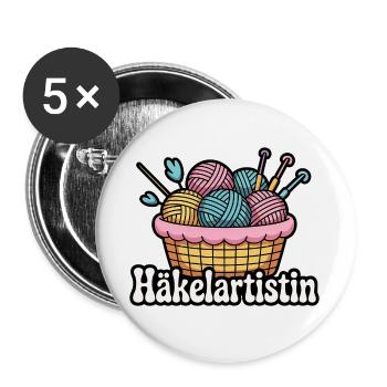 Häkelartistin – Häkeln, Wolle, Handarbeit, Hobby - Buttons groß 56 mm (5er Pack) - Weiß - Vorne
