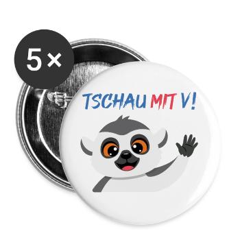 Äffchen verabschiedet sich: Tschau Mit V - Buttons groß 56 mm (5er Pack) - Weiß - Vorne