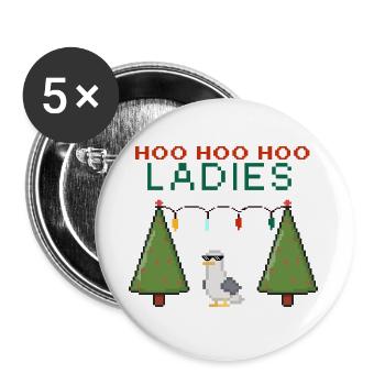 HooHooHoo Damen Pixel Weihnacht - Buttons groß 56 mm (5er Pack) - Weiß - Vorne