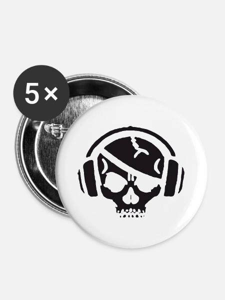 Schädel mit Kopfhörer - Buttons groß 56 mm (5er Pack) - Weiß