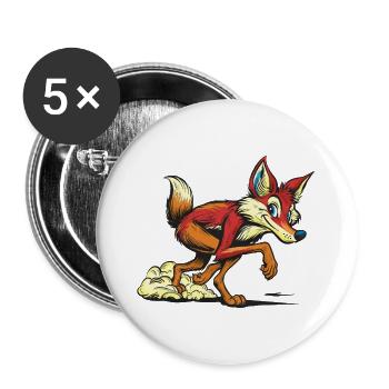 Roter Fuchs Cartoon Sprint - Buttons groß 56 mm (5er Pack) - Weiß - Vorne