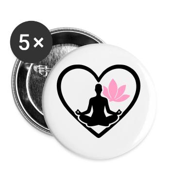 Yoga Femme Coeur Silhouette Lotus Bien-être - Lot de 5 grands badges (56 mm) - blanc - Devant