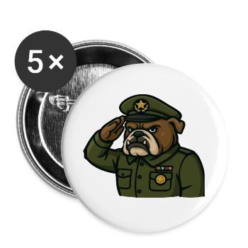 Bulldogge Offizier salutiert Militär Maskottchen Kunst - Buttons groß 56 mm (5er Pack) - Weiß - Vorne