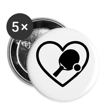 Cœur + Ping-Pong – La passion du tennis de table - Lot de 5 grands badges (56 mm) - blanc - Devant