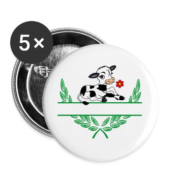 Kalb-Lorbeerkranz mit Namensraum - Buttons groß 56 mm (5er Pack) - Weiß - Vorne